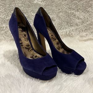 Tacoma Blue Suede Peep-Toe Block Heels